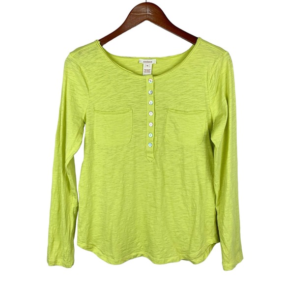 Sundance Tops - Sundance Henley Top Shirt Slub Knit Yellow Green Long Sleeve Women’s M